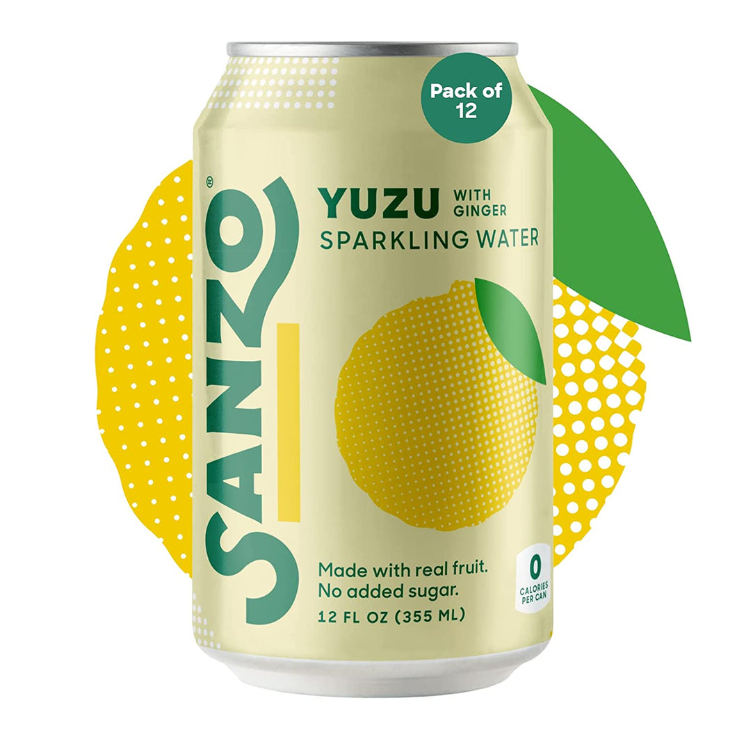 Sanzo Sparkling Water, Yuzu (Lemon), 12oz (Pack of 12)