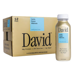 DAVID 30g Protein Milkshake, Vanilla, 12oz (Pack of 12)