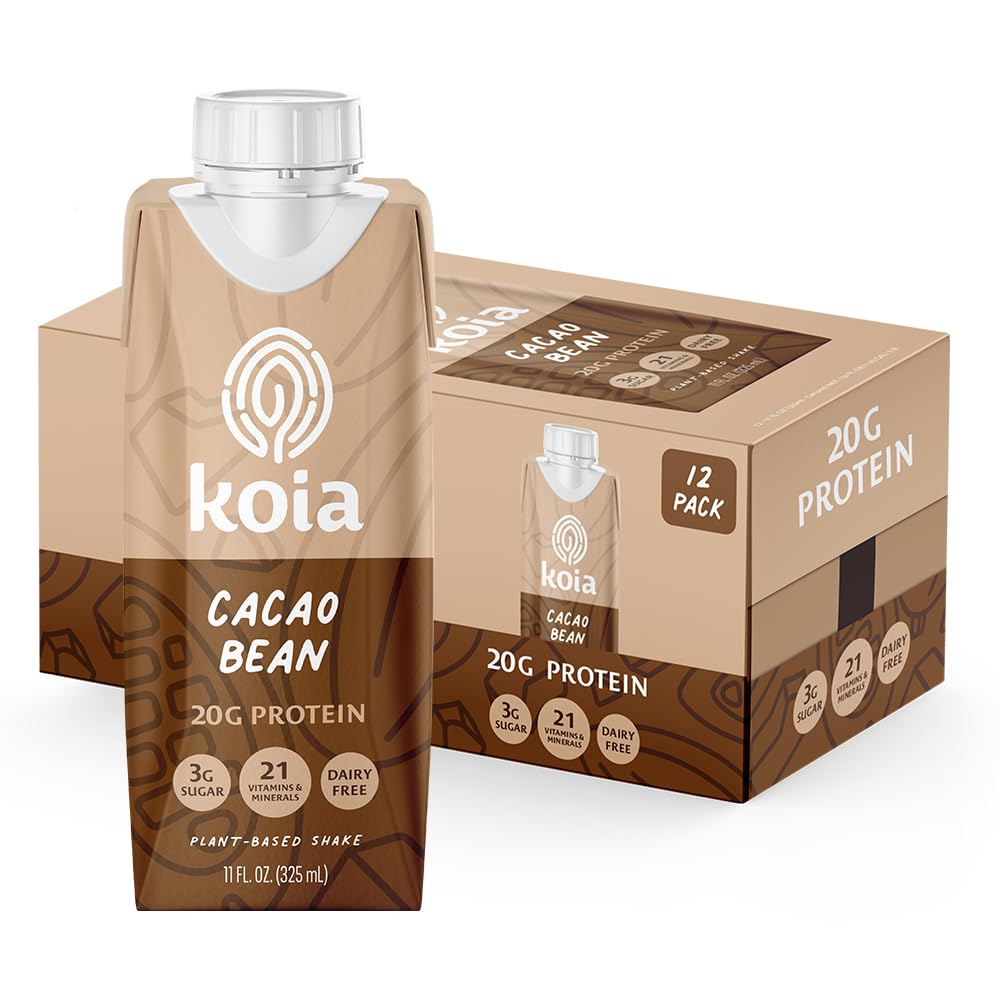 Koia Plant Based 20g Protein Shake, Cacao Bean, 11oz (Pack of 12)