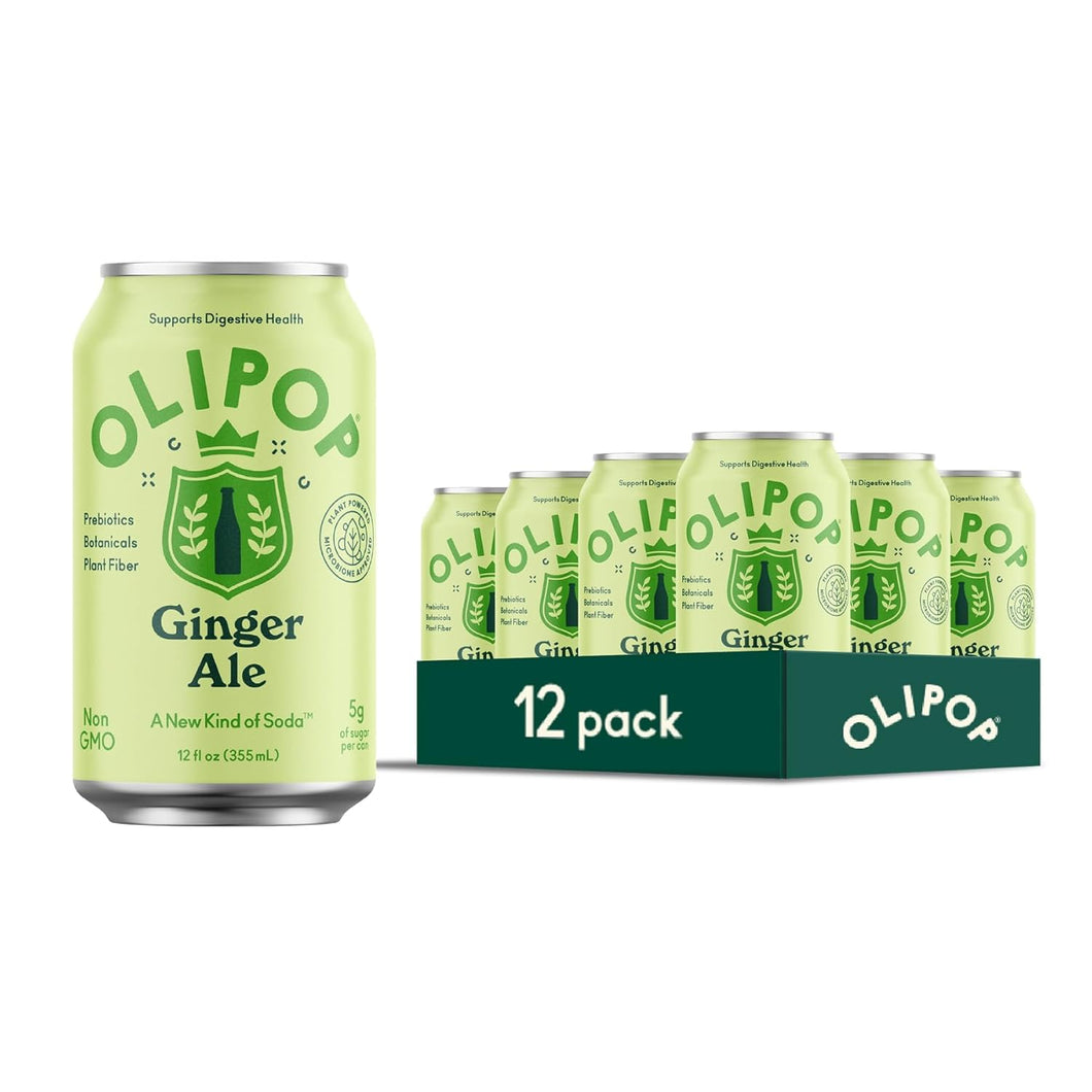 Olipop Sparkling Prebiotic Soda, Ginger Ale, 12oz (Pack of 12)