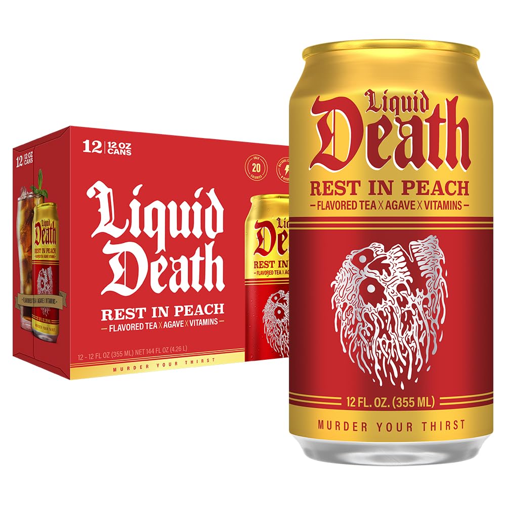 Liquid Death Iced Tea, Rest in Peach, 12oz (Pack of 12)