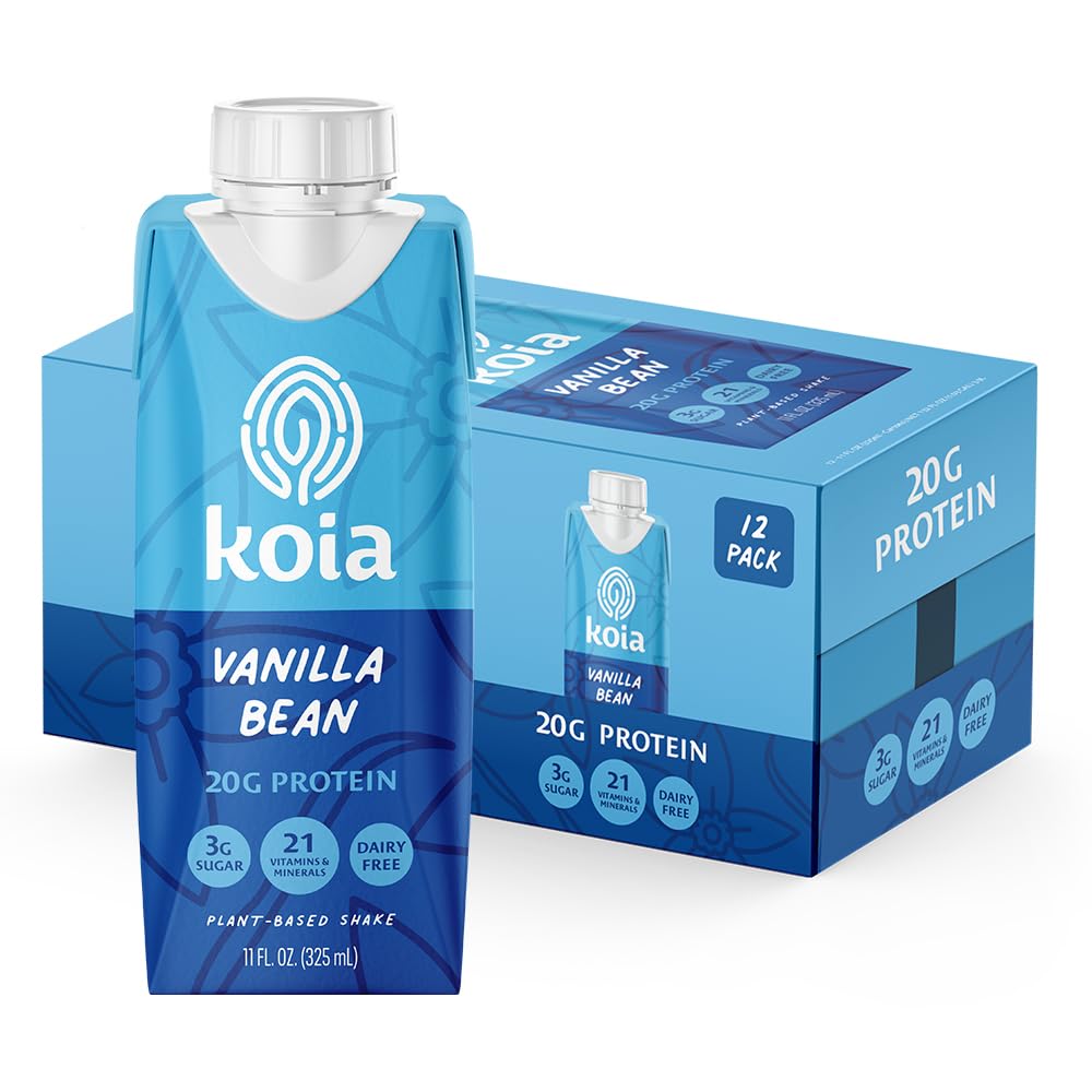 Koia Plant Based 20g Protein Shake, Vanilla Bean, 11oz (Pack of 12)