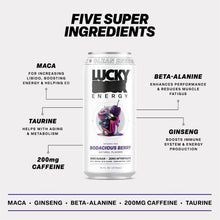 Load image into Gallery viewer, Lucky Energy Sparkling Energy Drink, Bodacious Berry, 16oz (Pack of 12)
