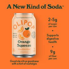 Load image into Gallery viewer, Olipop Sparkling Prebiotic Soda, Orange Squeeze, 12oz (Pack of 12)
