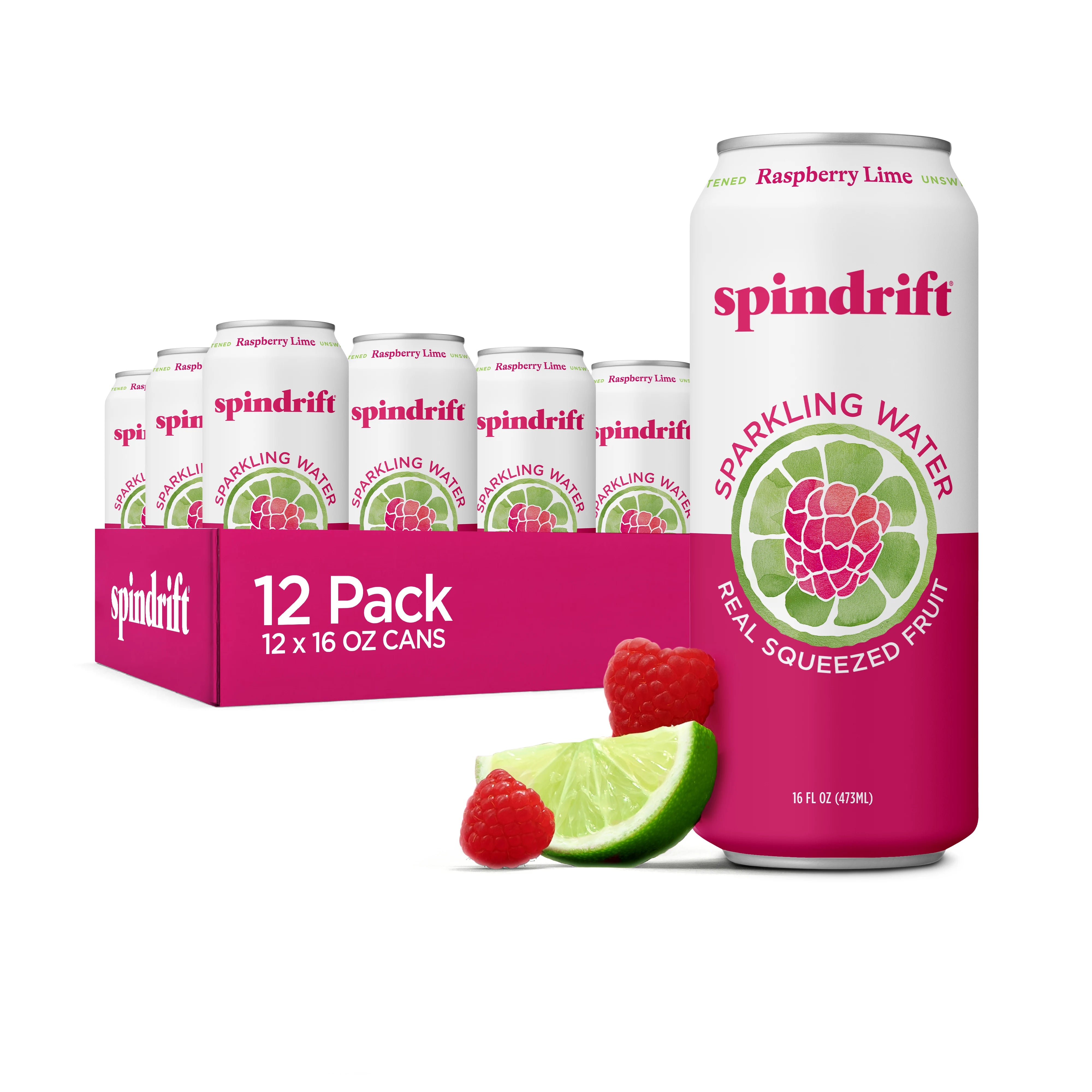Spindrift Fruit Flavored Sparkling Water, Raspberry Lime, 16oz (Pack o ...