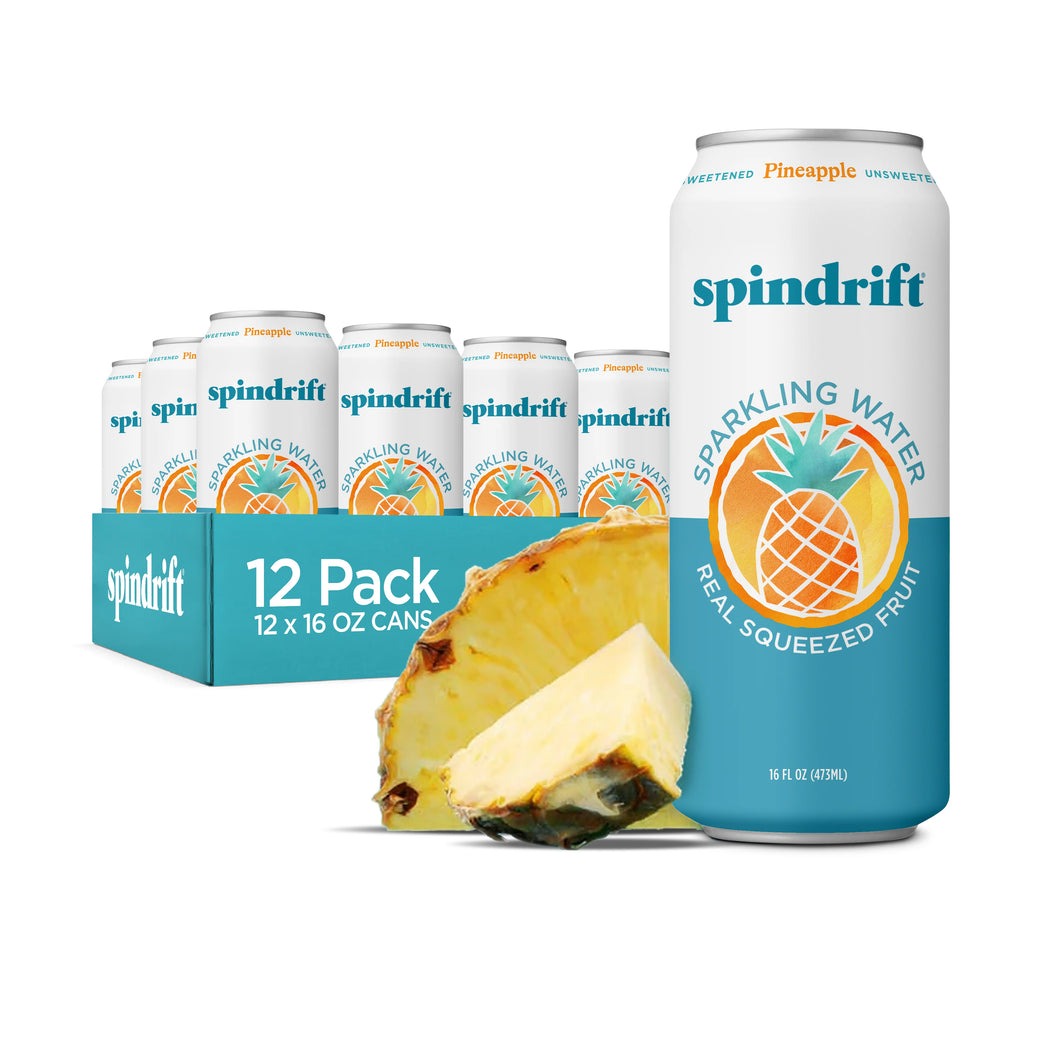 Spindrift Fruit Flavored Sparkling Water, Pineapple, 16oz (Pack of 12)