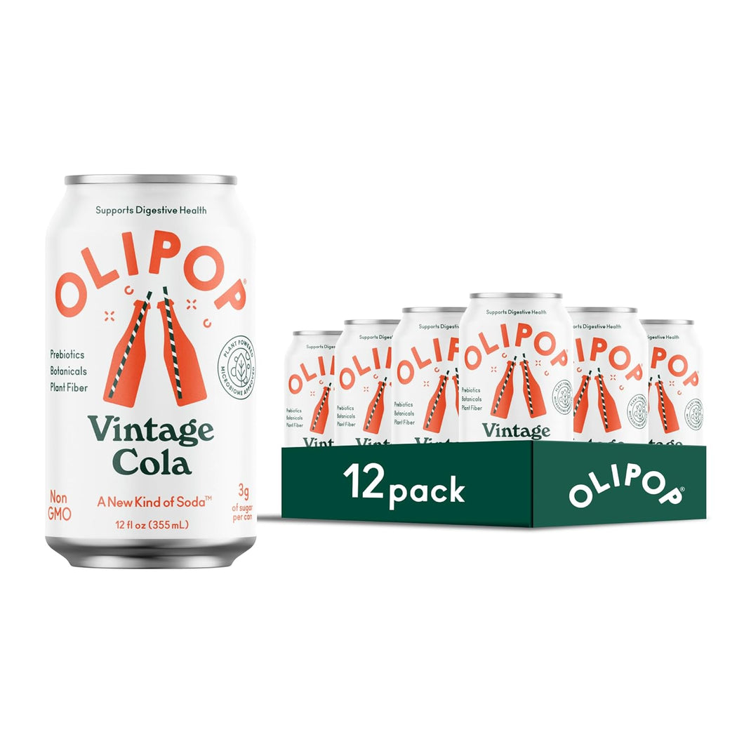 Olipop Sparkling Prebiotic Soda, Vintage Cola, 12oz (Pack of 12)