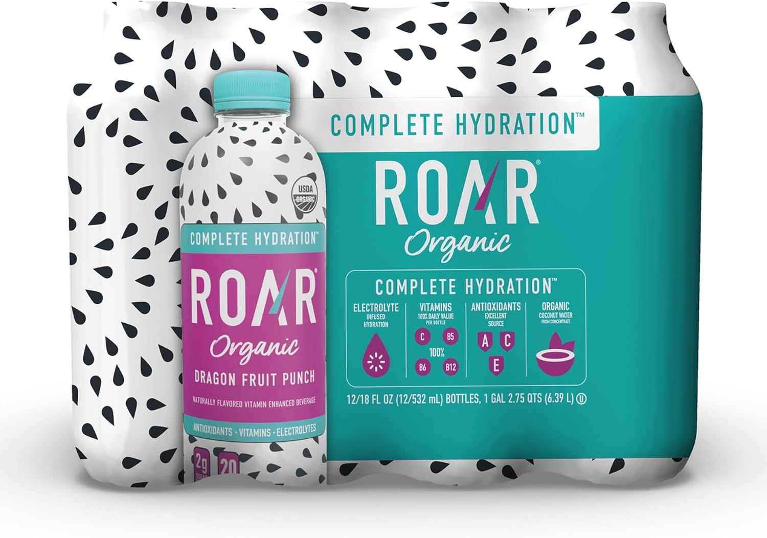 Roar Snacks ROAR Organic Electrolyte Infusion Drink, Dragon Fruit Punch, 18 oz (Pa ...