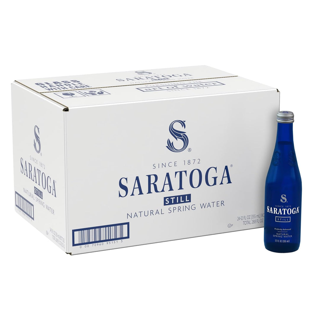 Saratoga Still Natural Spring Water, 12 oz Glass Bottles (Pack of 24)