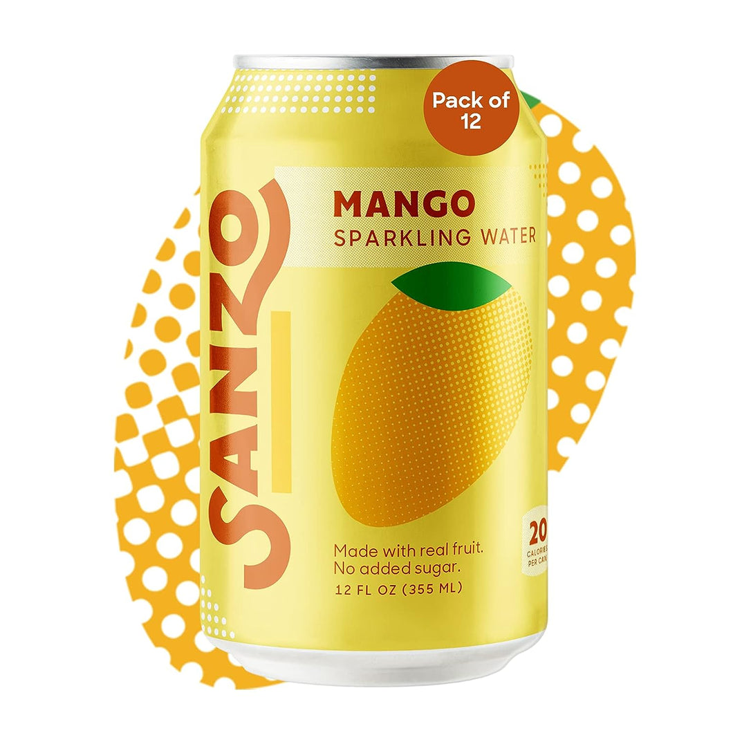 Sanzo Sparkling Water, Mango (Alphonso), 12oz (Pack of 12)