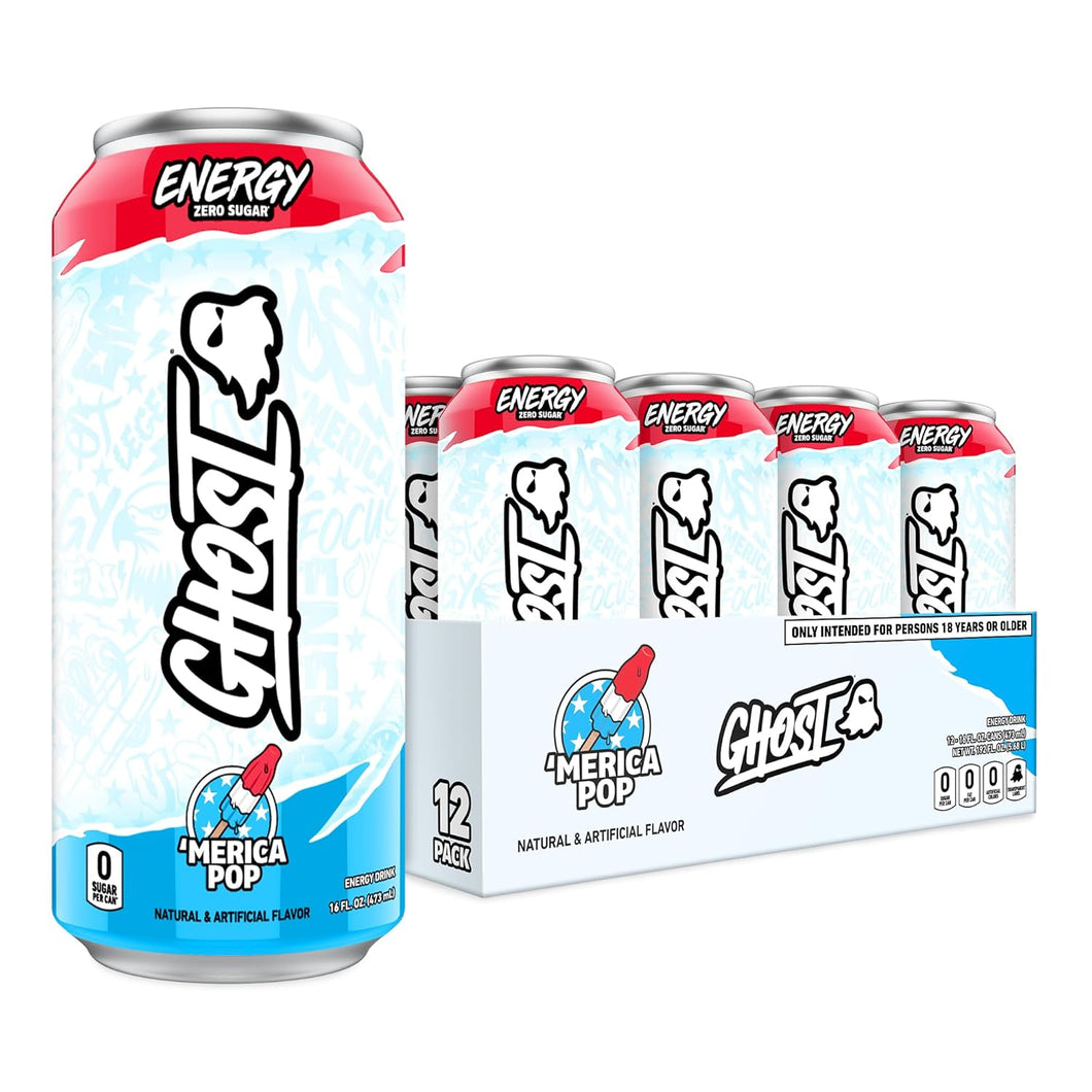 Ghost Energy Drink, 'Merica Pop, 16oz (Pack of 12)
