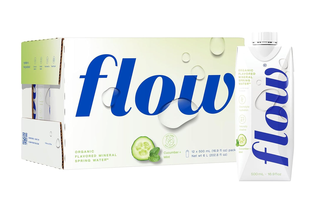 Flow Alkaline Spring Water, Cucumber and Mint, 16.9oz (Pack of 12)