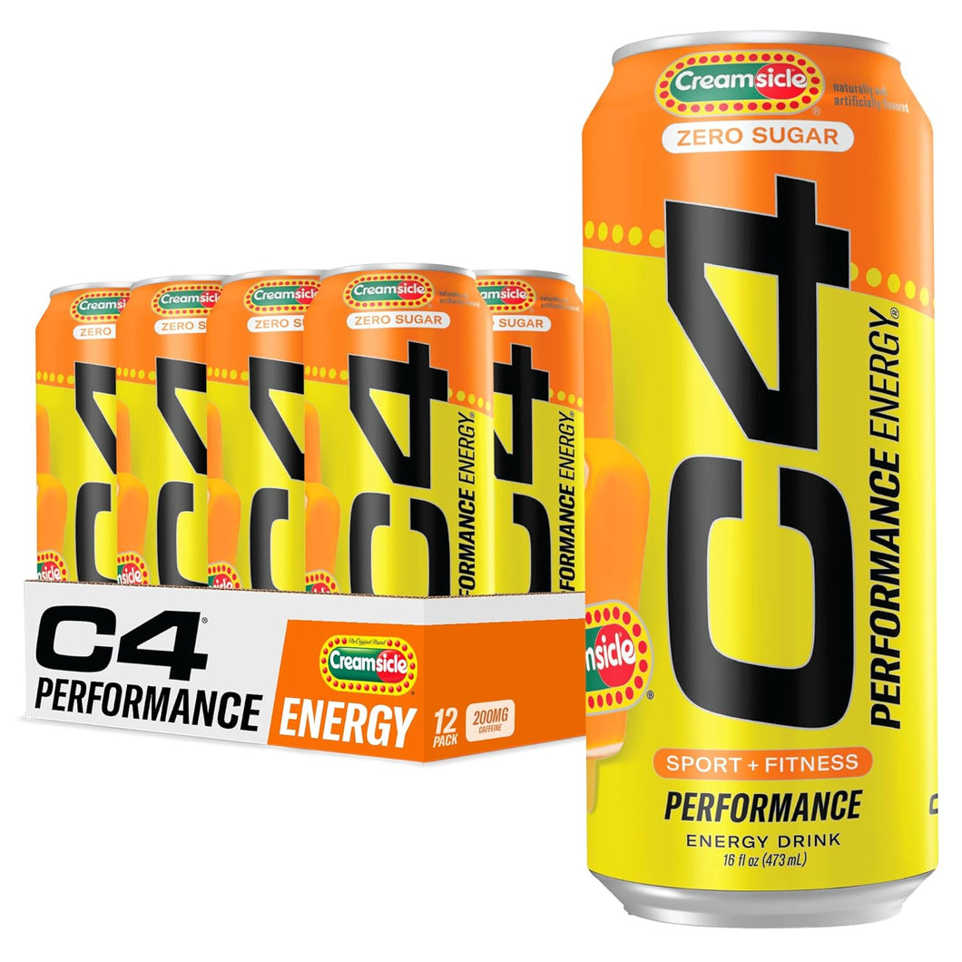 Cellucor C4 Performance Zero Sugar Energy Drink, Orange Creamsicle, 16oz (Pack of 12)