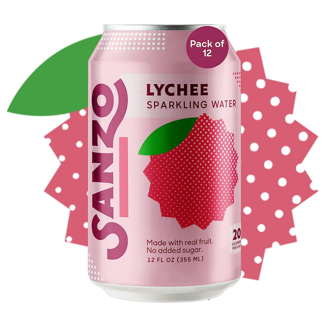 Sanzo Sparkling Water, Lychee (Berry), 12oz (Pack of 12)