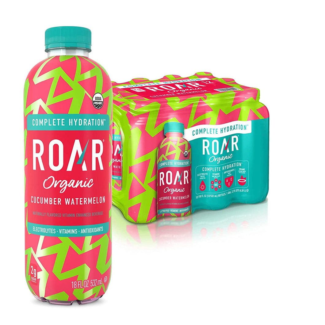 ROAR Complete Hydration Organic Drink, Cucumber Watermelon, 18 oz (Pack of 12)