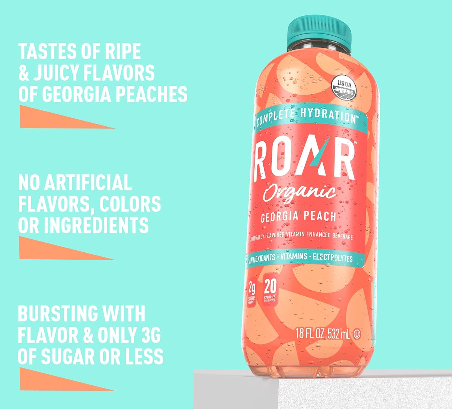 Roar Snacks ROAR Complete Hydration Organic Drink, Georgia Peach, 18 oz (Pack of 1 ...
