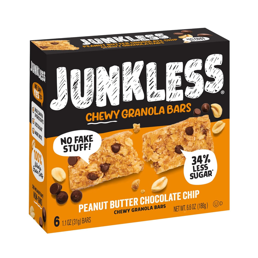 Junkless Chewy Granola Bars, Peanut Butter Chocolate Chip, 1.1 oz (Pack of 4)