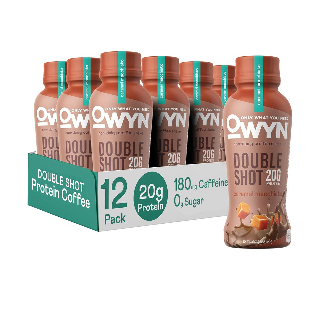 OWYN Non-Dairy Coffee Shake 20g Protein, Double Shot Caramel Macchiato, 12oz (Pack of 12)