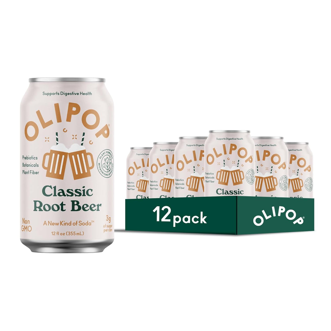 Olipop Sparkling Prebiotic Soda, Classic Root Beer, 12oz (Pack of 12)