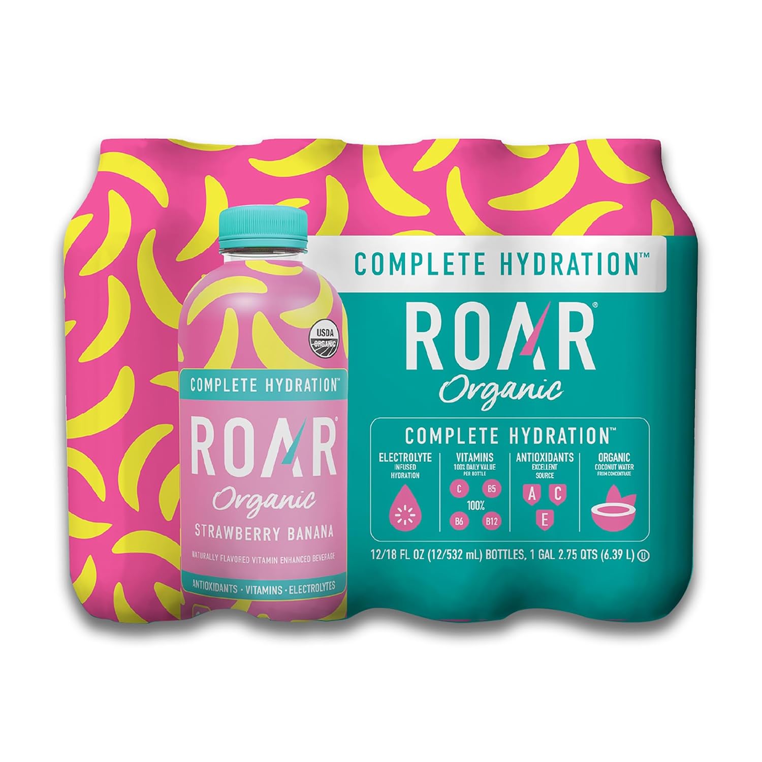 ROAR Organic Electrolyte Infusion Drink, Strawberry Banana, 18 oz (Pac ...