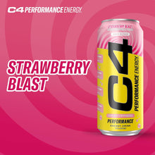 Load image into Gallery viewer, Cellucor C4 Performance Zero Sugar Energy Drink, Strawberry Blast, 16oz (Pack of 12)
