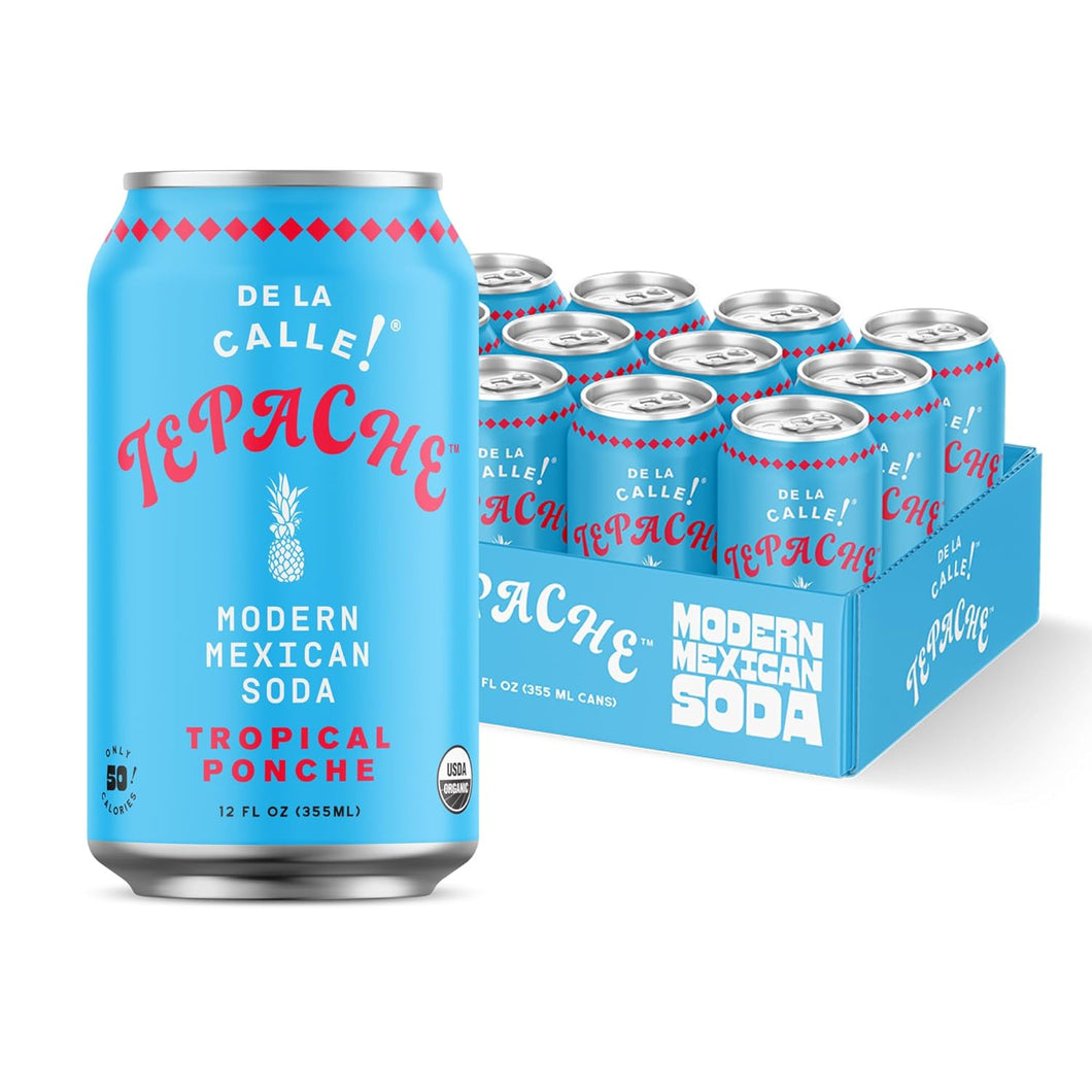 De La Calle Tepache Modern Mexican Soda, Tropical Ponche, 12oz (Pack of 12)