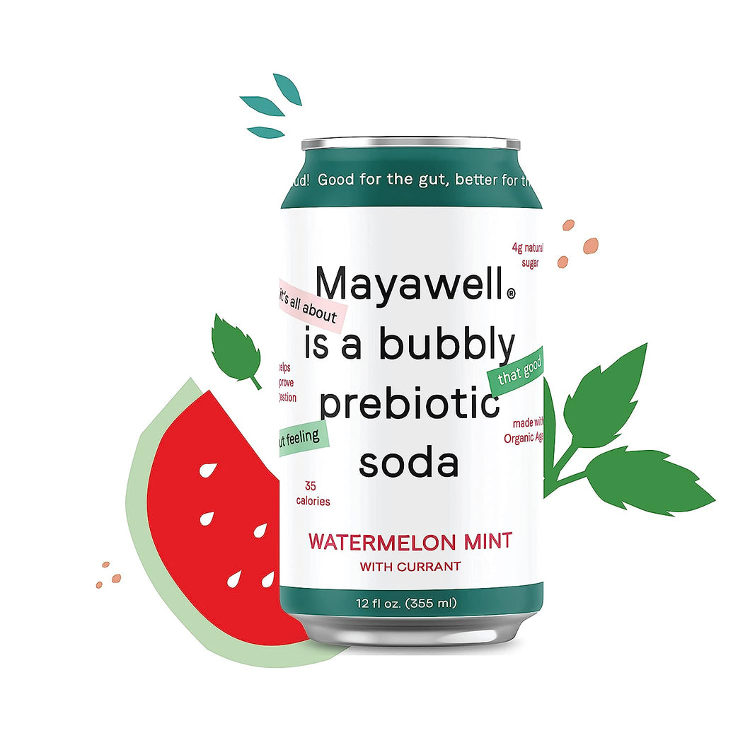 Mayawell Prebiotic Soda, Watermelon Mint, 12oz (Pack of 12)