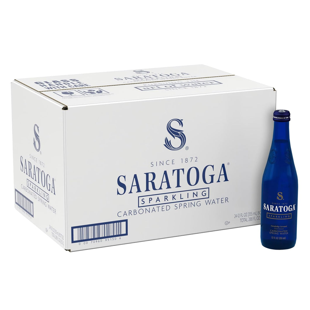 Saratoga Carbonated Sparkling Spring Water, 12 oz Glass Bottles (Pack of 24)