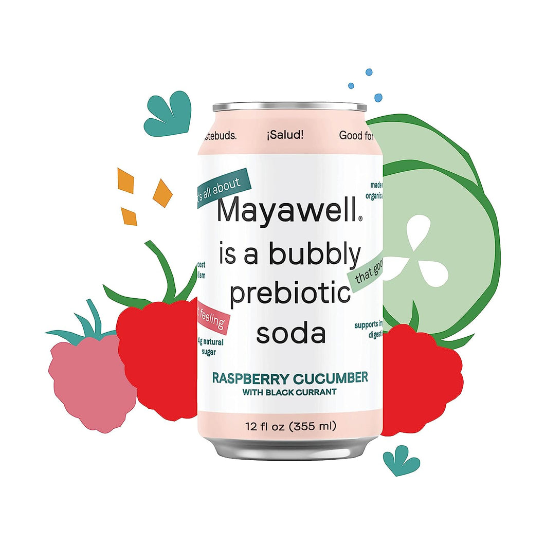 Mayawell Prebiotic Soda, Raspberry Cucumber, 12oz (Pack of 12)