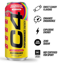 Load image into Gallery viewer, Cellucor C4 Performance Zero Sugar Energy Drink, Cosmic Rainbow, 16oz (Pack of 12)
