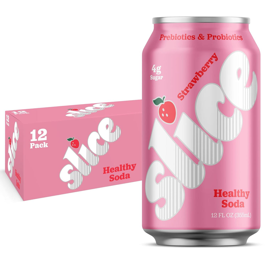 Slice Prebiotic & Probiotic Soda Pop, Strawberry, 12oz (Pack of 12)