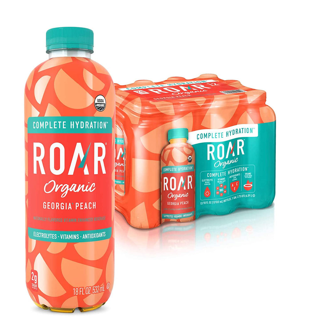 ROAR Complete Hydration Organic Drink, Georgia Peach, 18 oz (Pack of 12)