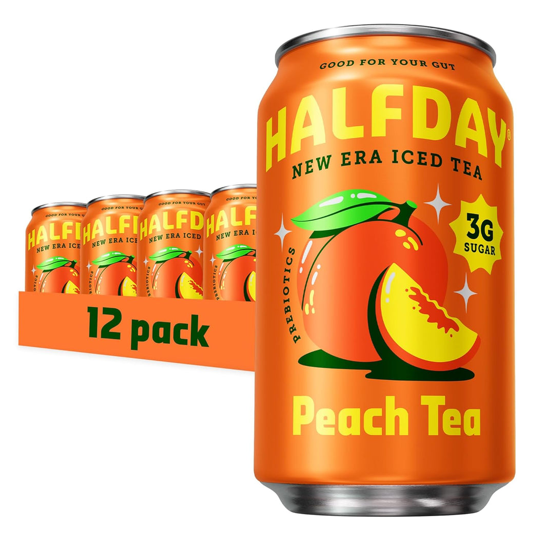 HALFDAY Prebiotic Tea, Peach, 12oz (Pack of 12)