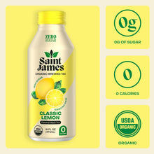Load image into Gallery viewer, Saint James Organic Brewed Iced Tea, Classic Lemon, 16oz (Pack of 12)
