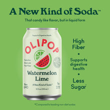 Load image into Gallery viewer, Olipop Sparkling Prebiotic Soda, Watermelon Lime, 12oz (Pack of 12)
