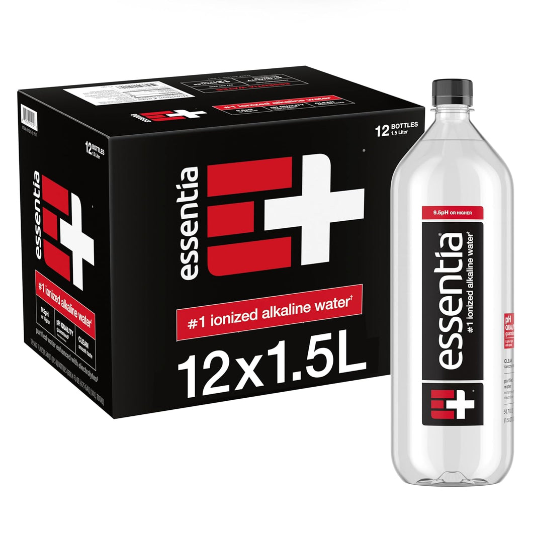 Essentia Ionized Alkaline 9.5 pH Bottled Water, 1.5 Liter, (Pack of 12)