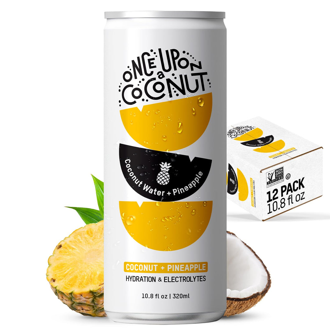 Once Upon a Coconut 100% Pure Coconut Water, Pineapple, 10.8oz (Pack of 12)