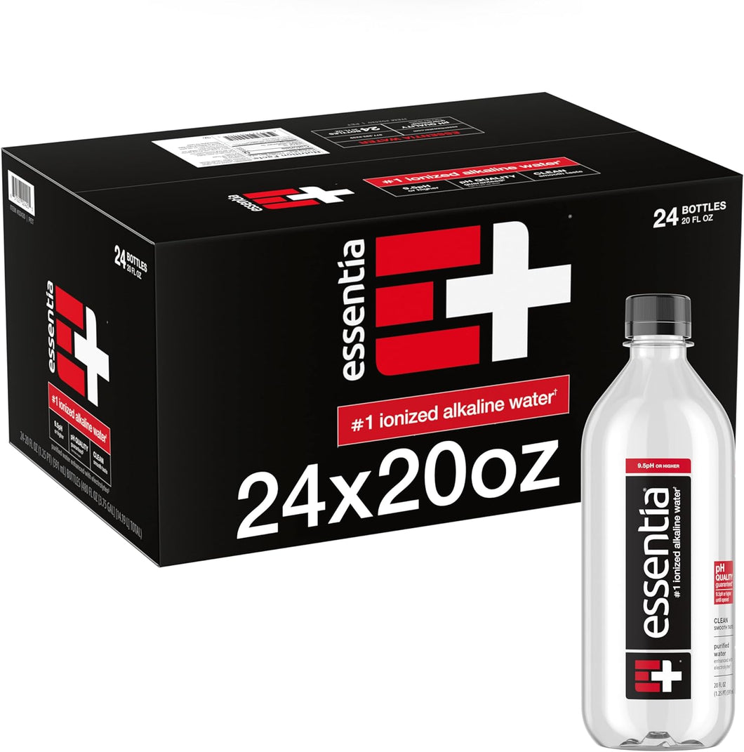 Essentia Ionized Alkaline 9.5 pH Bottled Water, 20oz (Pack of 24)