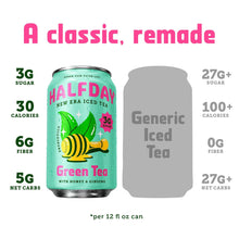 Load image into Gallery viewer, HALFDAY Prebiotic Tea, Green Tea with Honey &amp; Ginseng, 12oz (Pack of 12)
