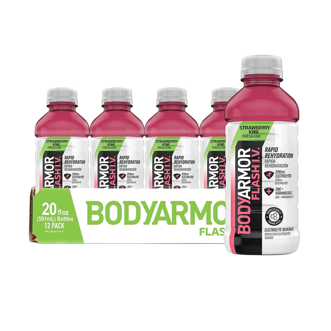 BodyArmor Flash I.V. Rapid Rehydration Electrolyte Beverage, Strawberry Kiwi, 20oz (Pack of 12)