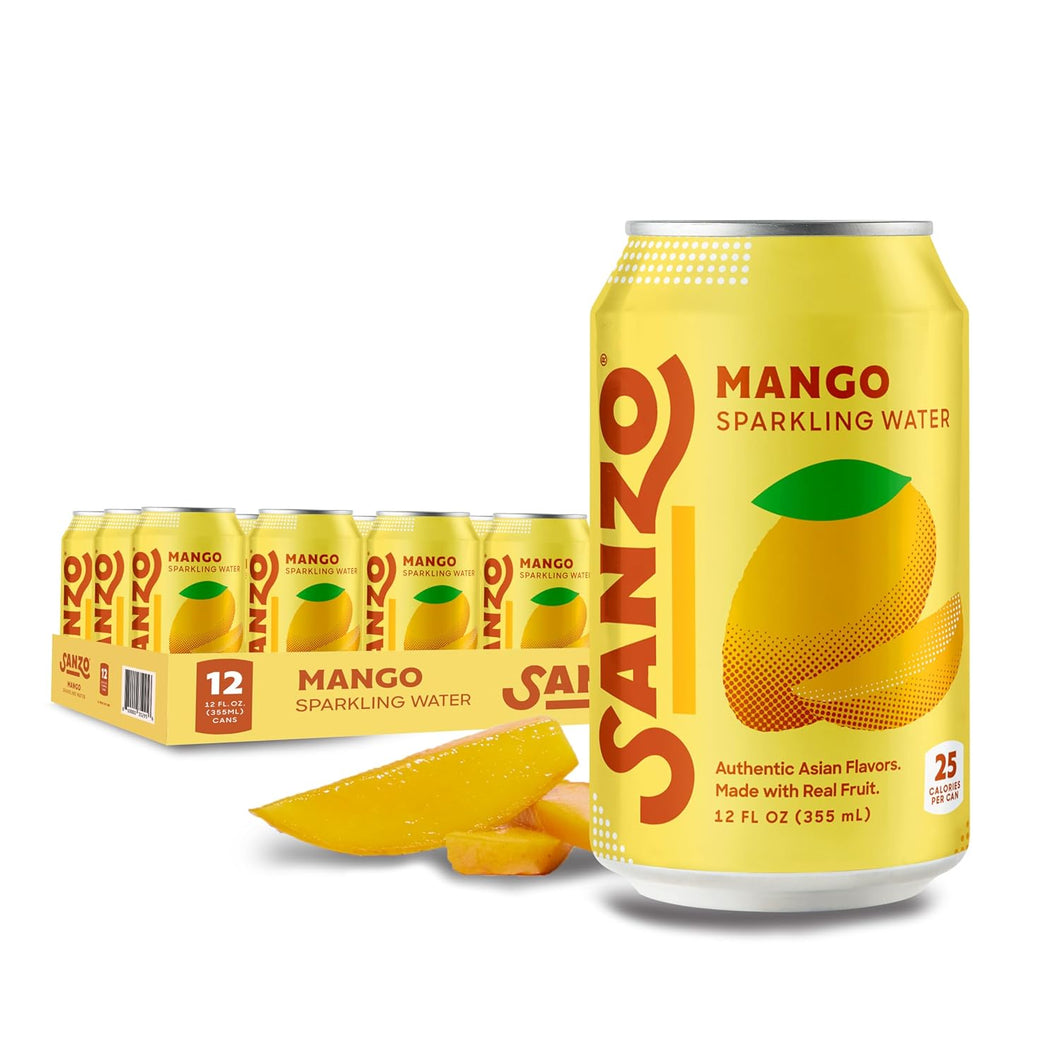 Sanzo Flavored Sparkling Water, Mango (Alphonso), 12oz (Pack of 12)