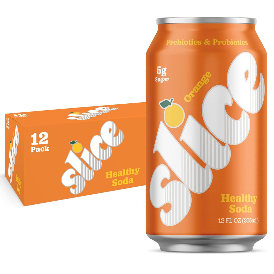 Slice Prebiotic & Probiotic Soda Pop, Orange, 12oz (Pack of 12)