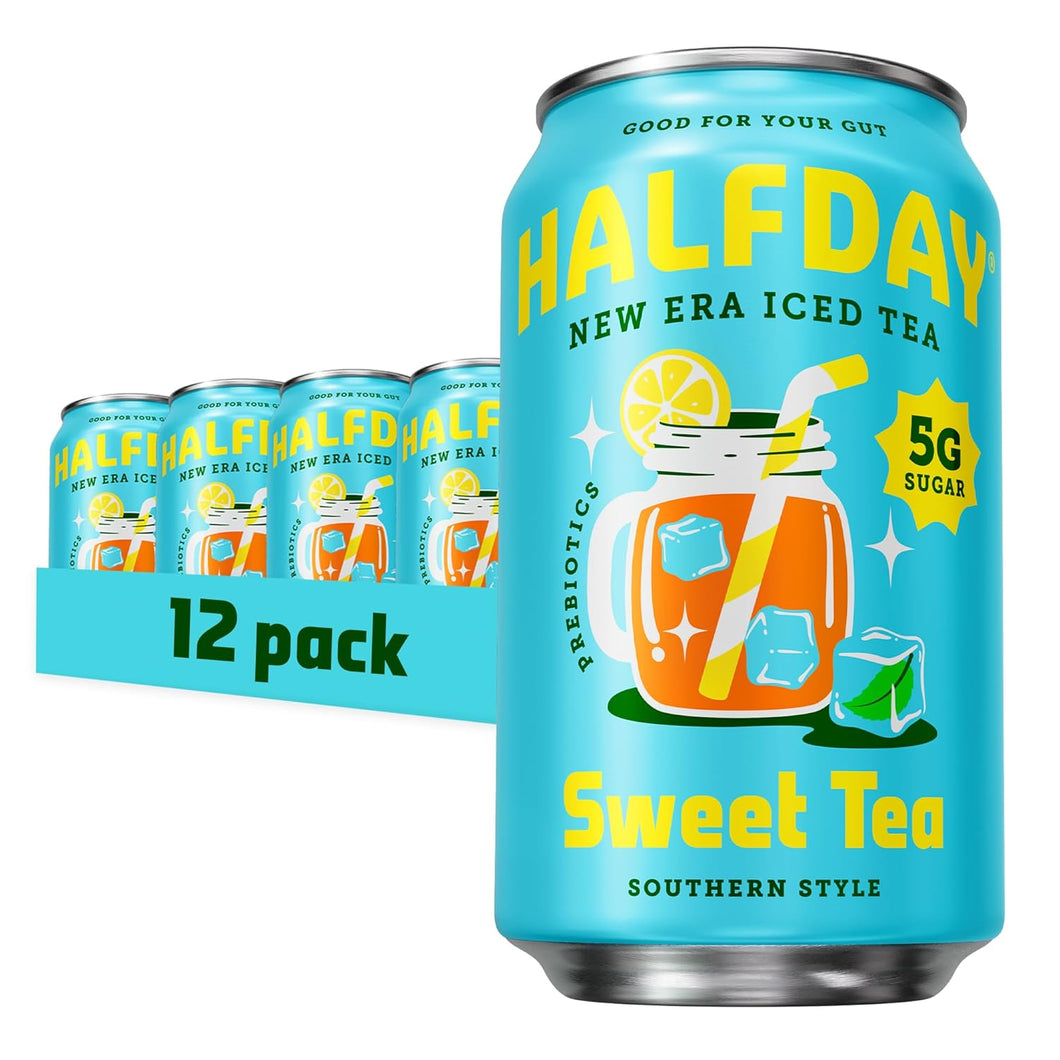 HALFDAY Prebiotic Iced Tea, Sweet Tea, 12oz (Pack of 12)