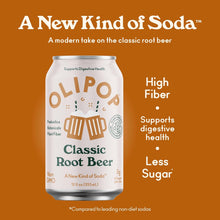 Load image into Gallery viewer, Olipop Sparkling Prebiotic Soda, Classic Root Beer, 12oz (Pack of 12)
