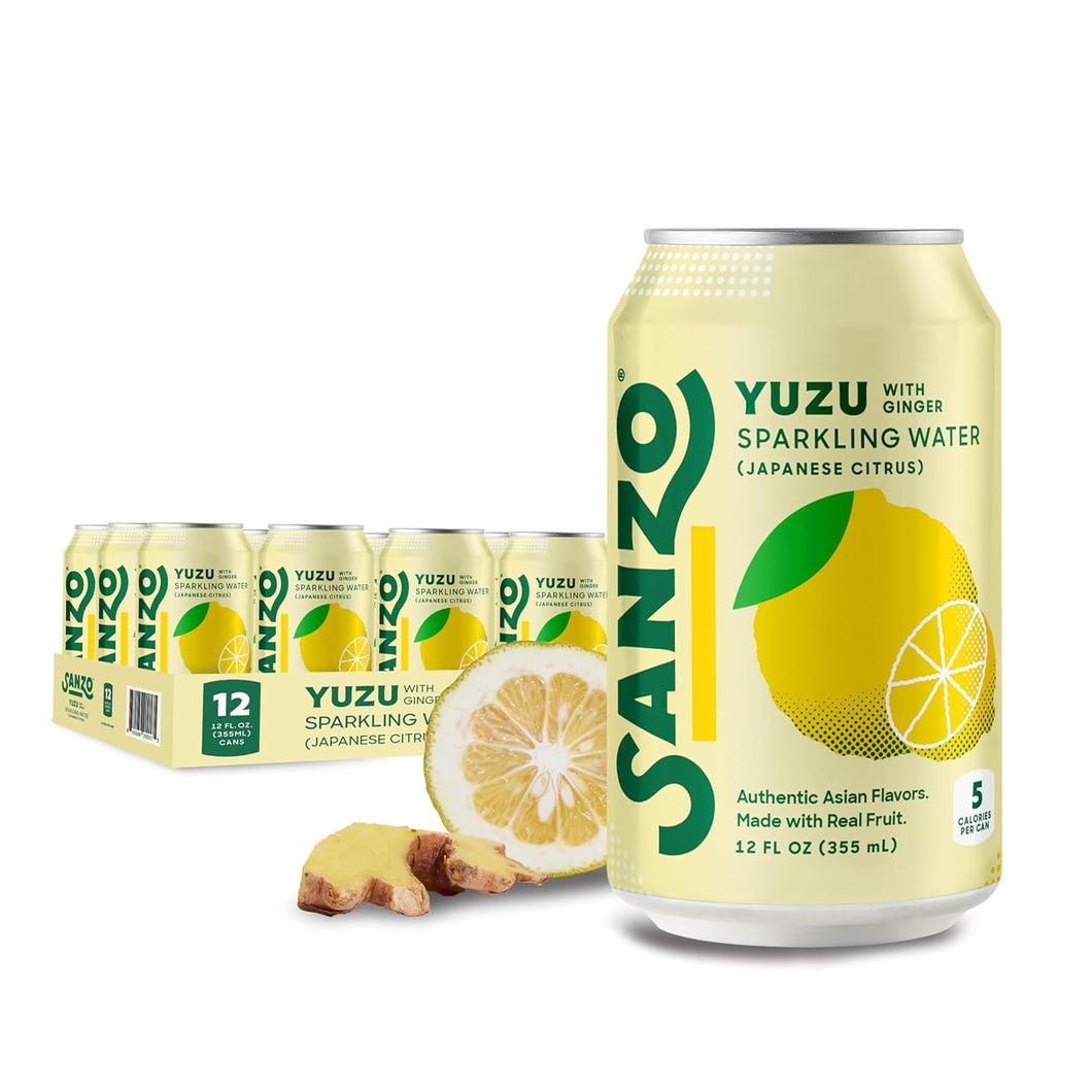 Sanzo Flavored Sparkling Water, Yuzu (Lemon), 12oz (Pack of 12)