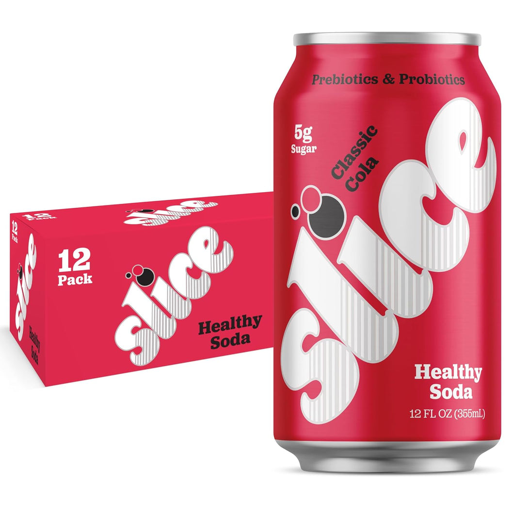 Slice Prebiotic & Probiotic Soda Pop, Classic Cola, 12oz (Pack of 12)