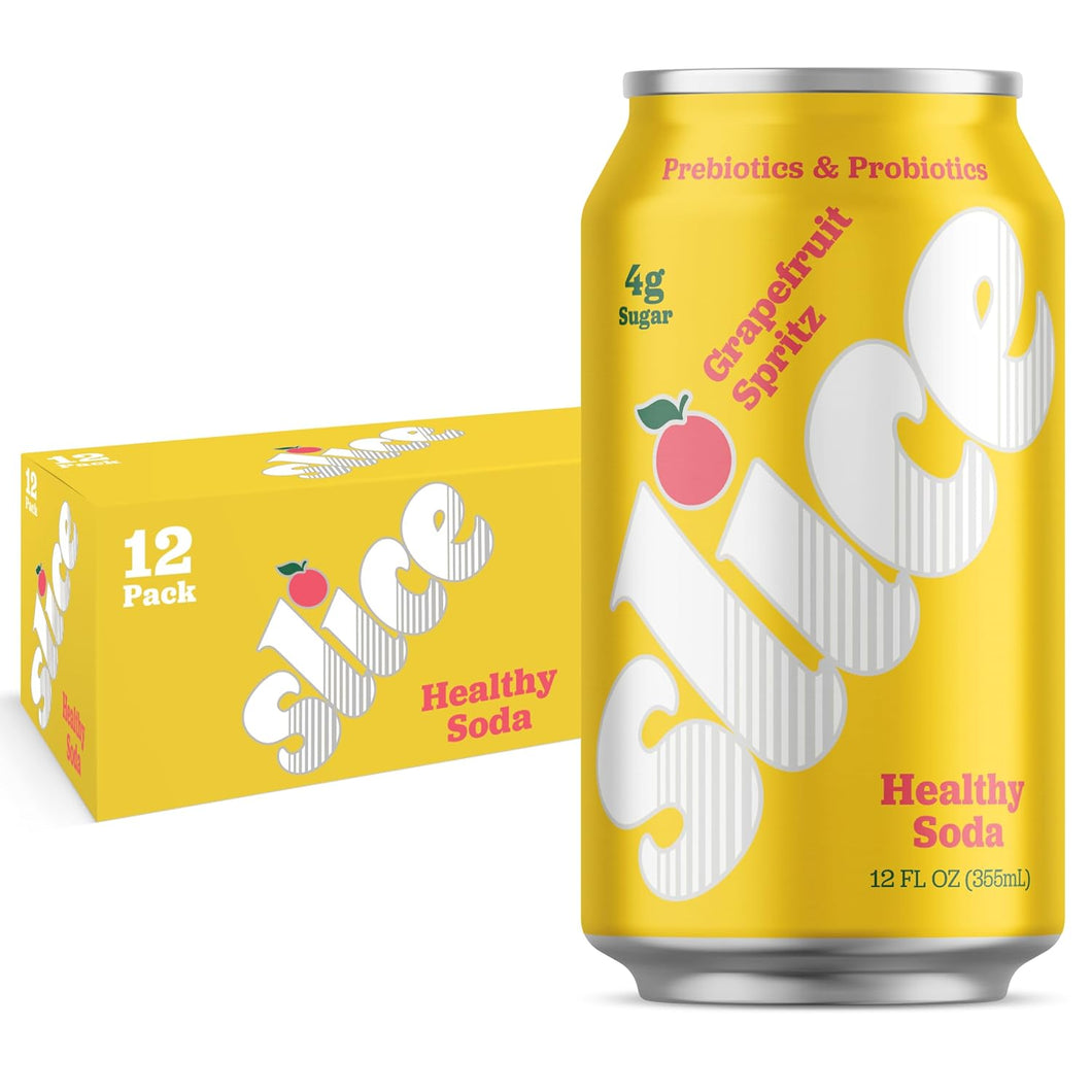 Slice Prebiotic & Probiotic Soda Pop, Grapefruit Spritz, 12oz (Pack of 12)