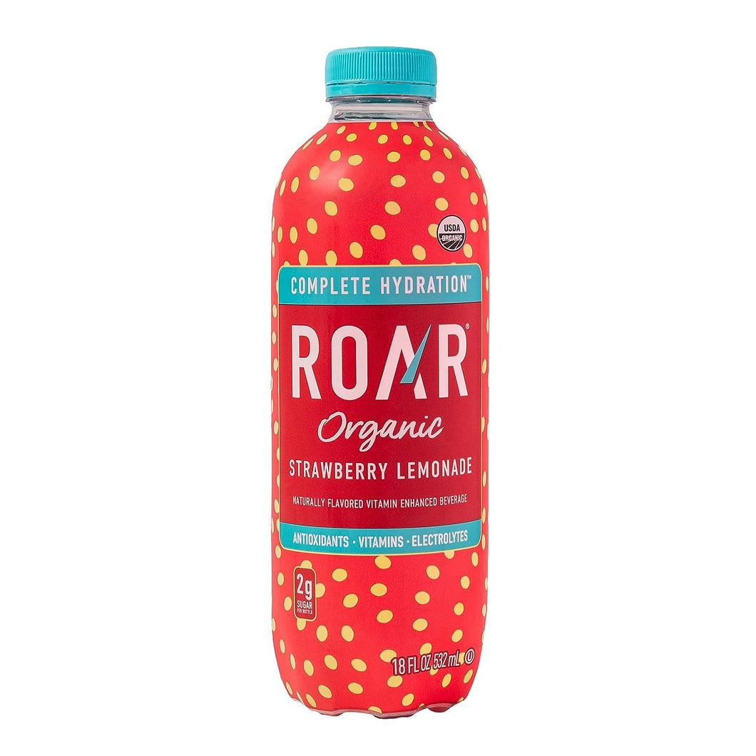 ROAR Organic Electrolyte Infusion Drink, Strawberry Lemonade, 18 oz (Pack of 12)