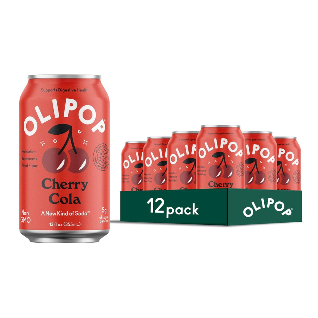 Olipop Sparkling Prebiotic Soda, Cherry Cola, 12oz (Pack of 12)