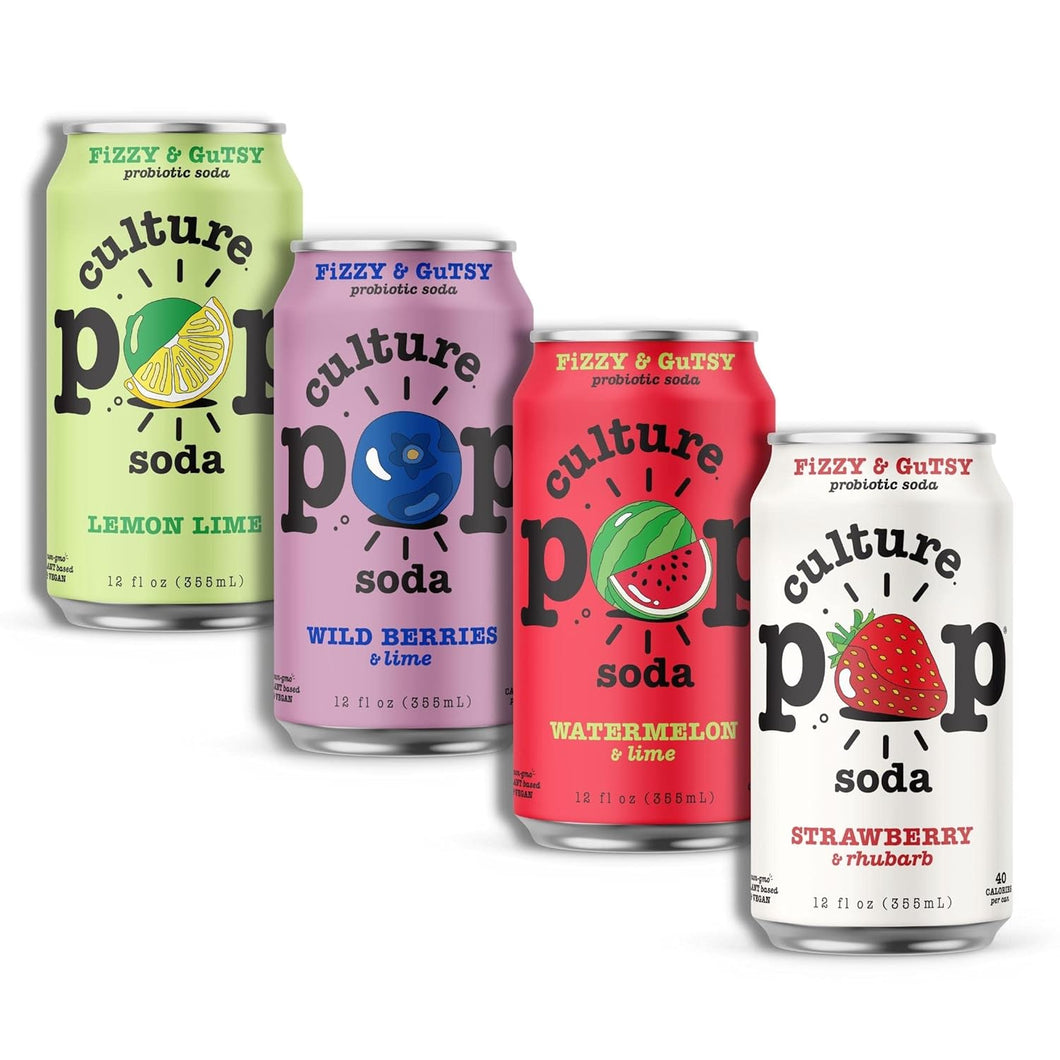 Culture Pop Sparkling Probiotic Soda, Jazzy & Juicy Variety Pack, 12oz (Pack of 12)
